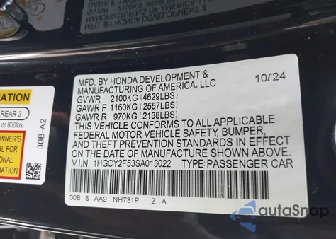 2025 Honda Accord Hybrid Sport z USA, uszkodzony, nr VIN 1HGCY2F53SA013022